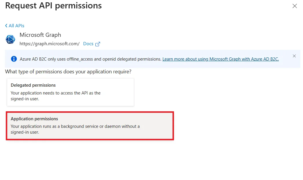 Azure B2C Single Sign-On (SSO) - select microsoft graph