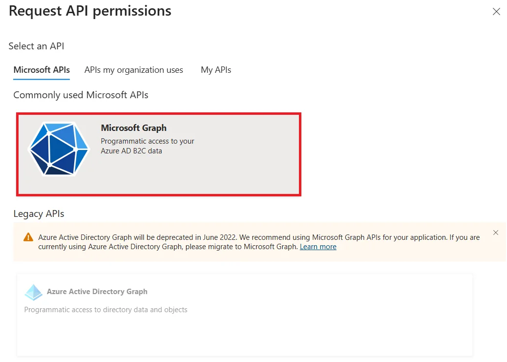 Azure B2C Single Sign-On (SSO) - select microsoft graph