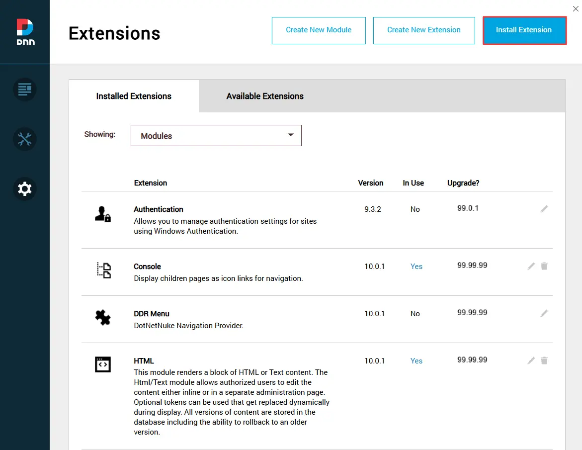 DNN install extension