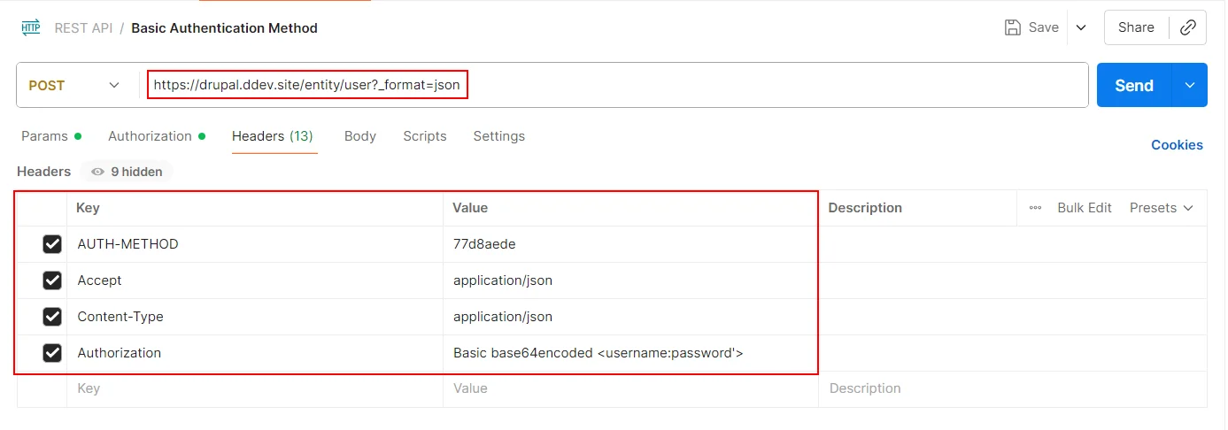 Drupal API Authentication Postman request