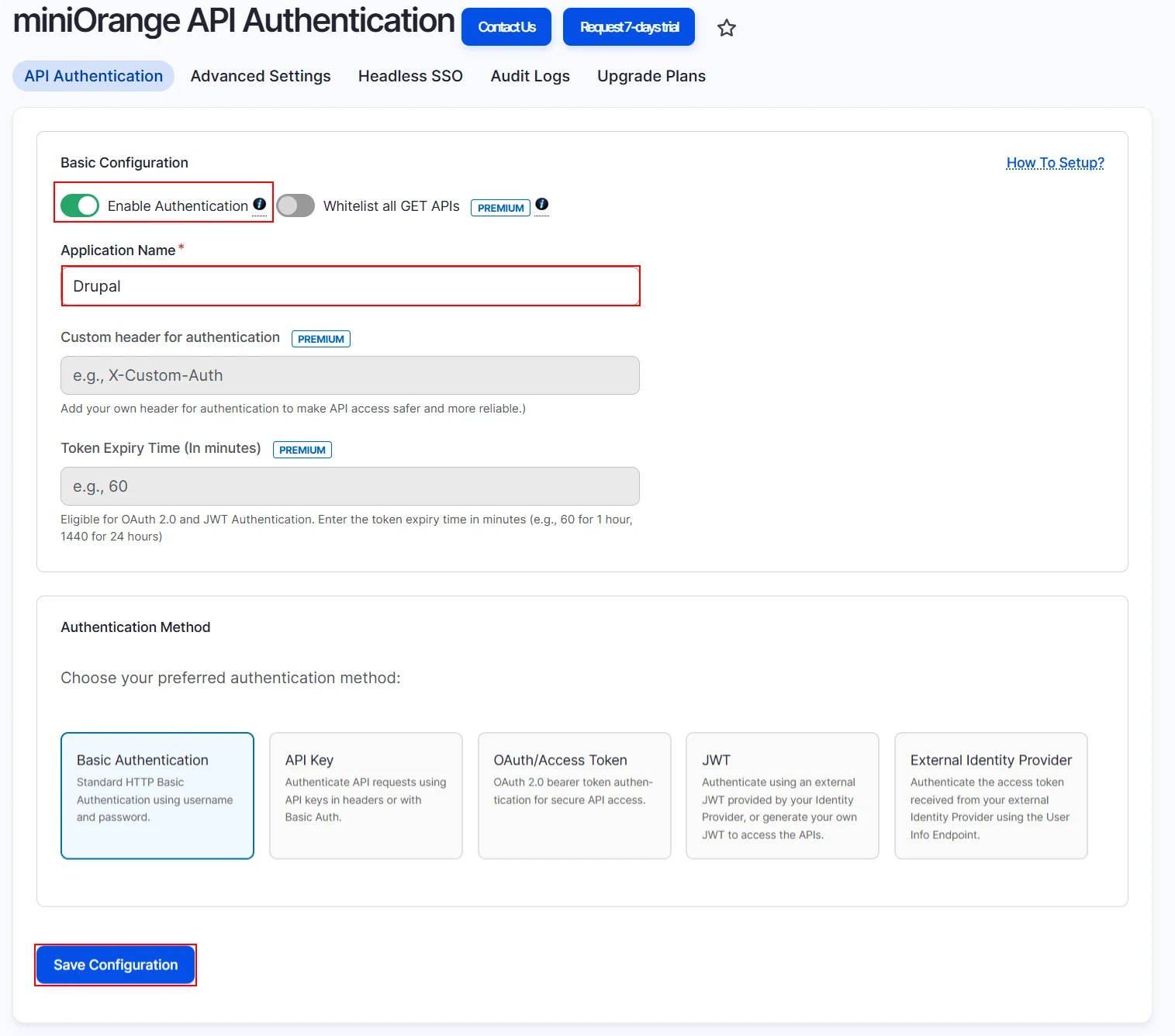 Drupal API Authentication enable basic authentication