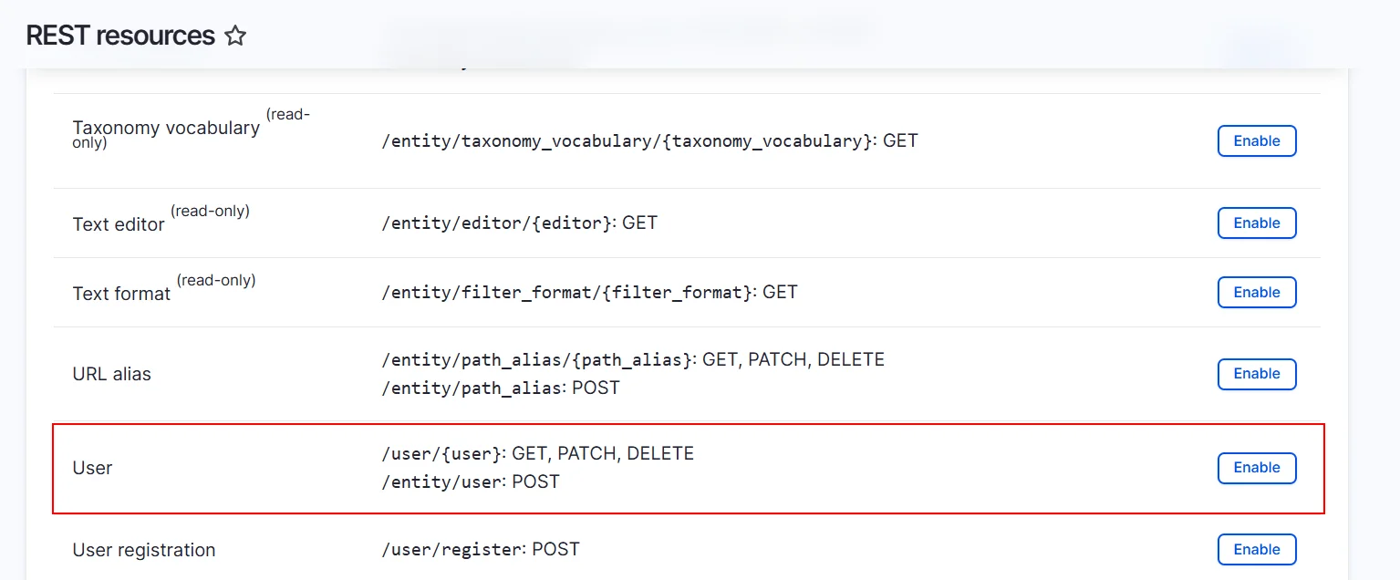 Drupal API Authentication user resources