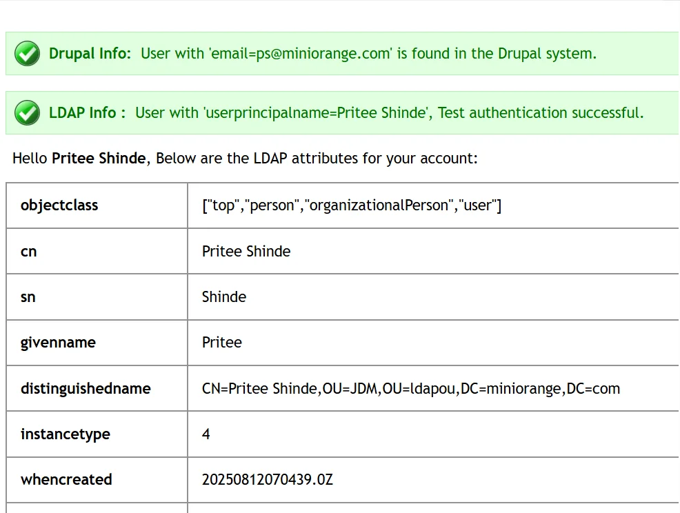 Drupal AD/LDAP test authentication