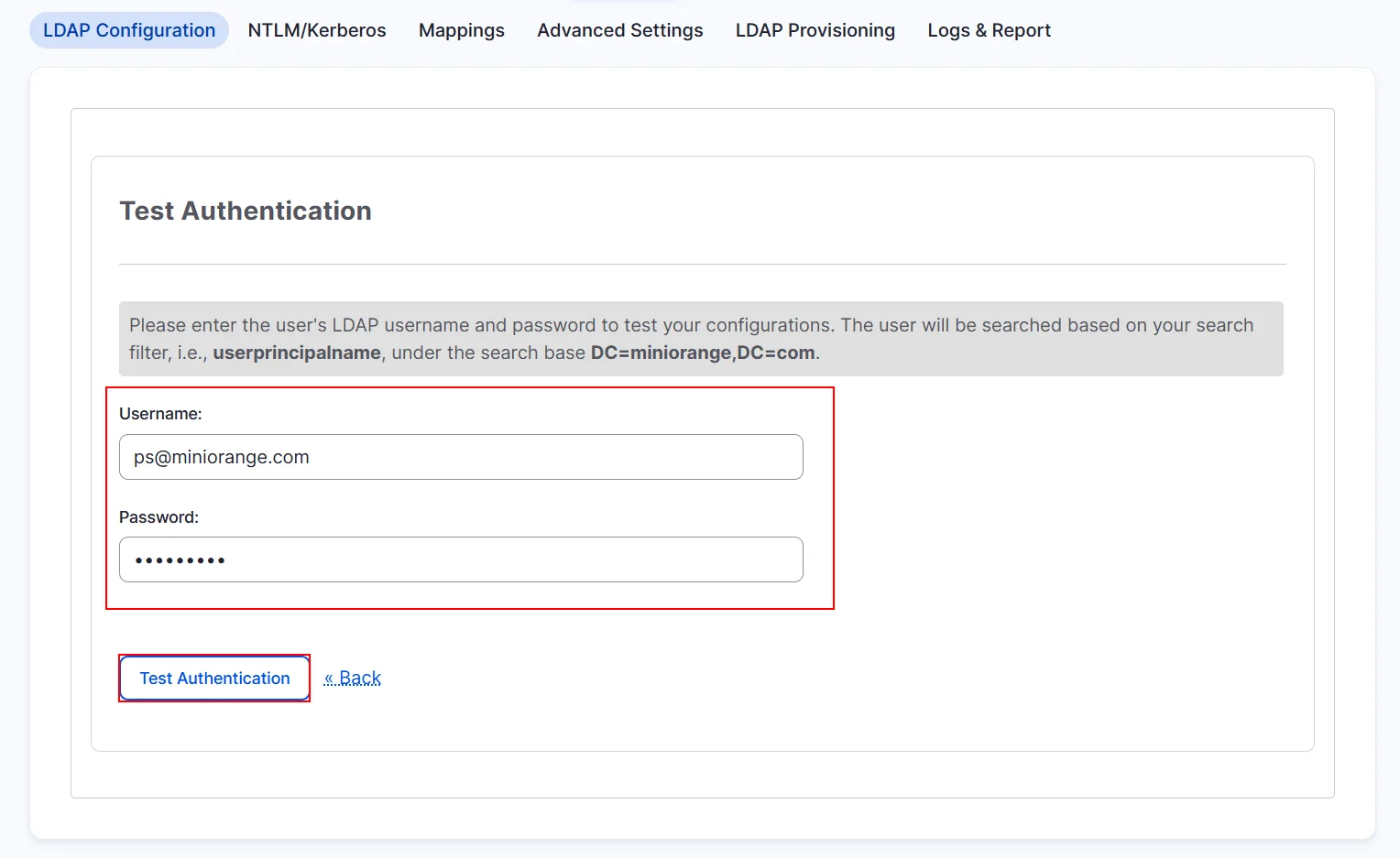 Drupal AD/LDAP test authentication