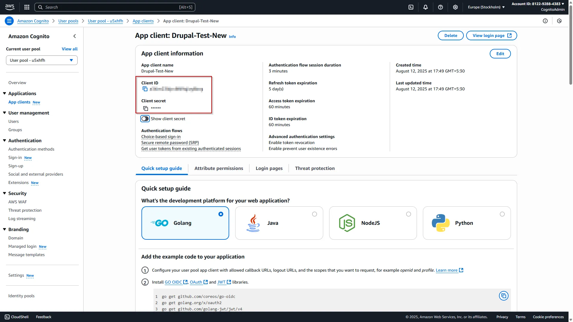 Drupal OAuth OpenID OIDC Single Sign On (SSO) AWS Cognito Copy Client ID and Secret