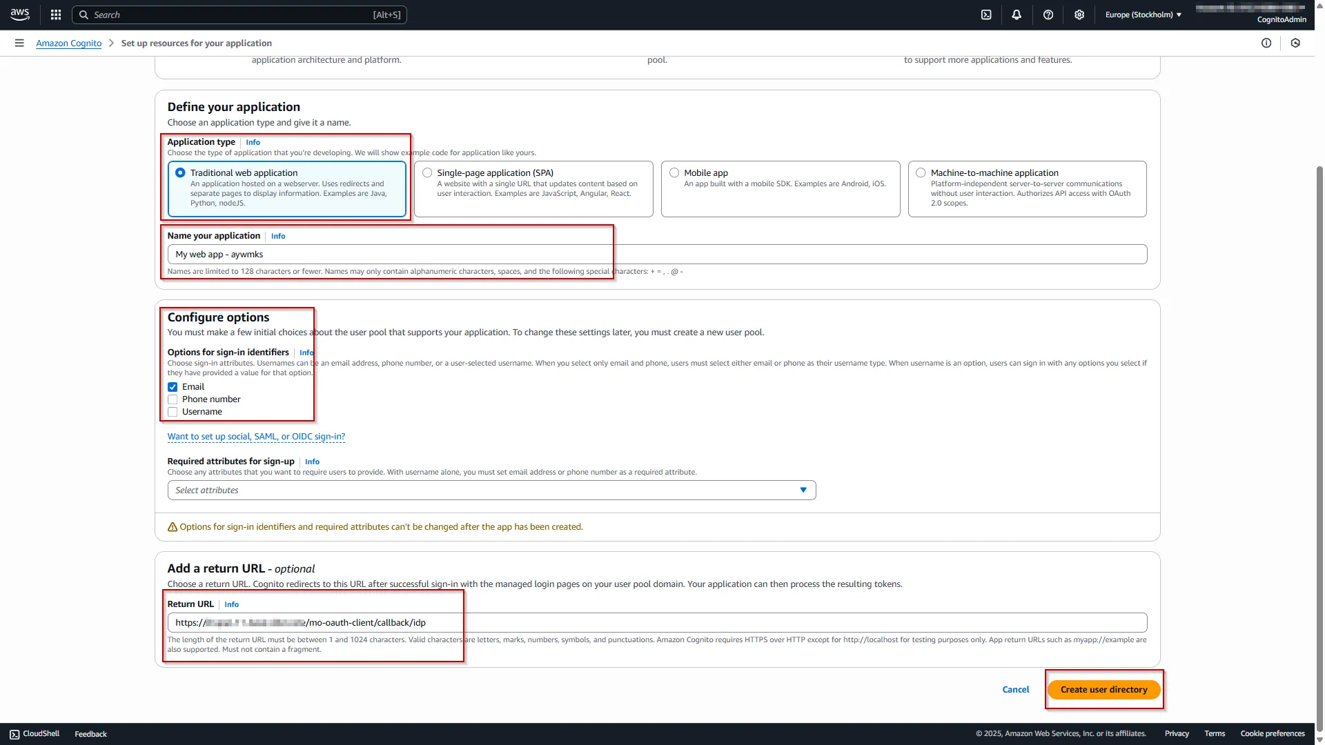 Drupal OAuth OpenID OIDC Single Sign On (SSO) AWS Cognito SSO Enter application details and callback URL