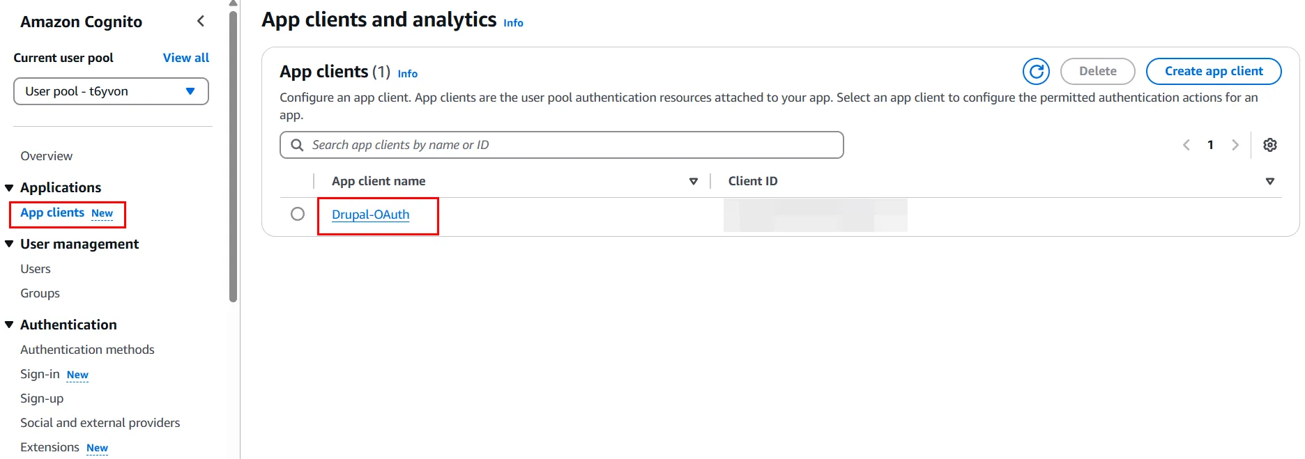 Drupal OAuth OpenID OIDC Single Sign On (SSO) AWS Cognito select application