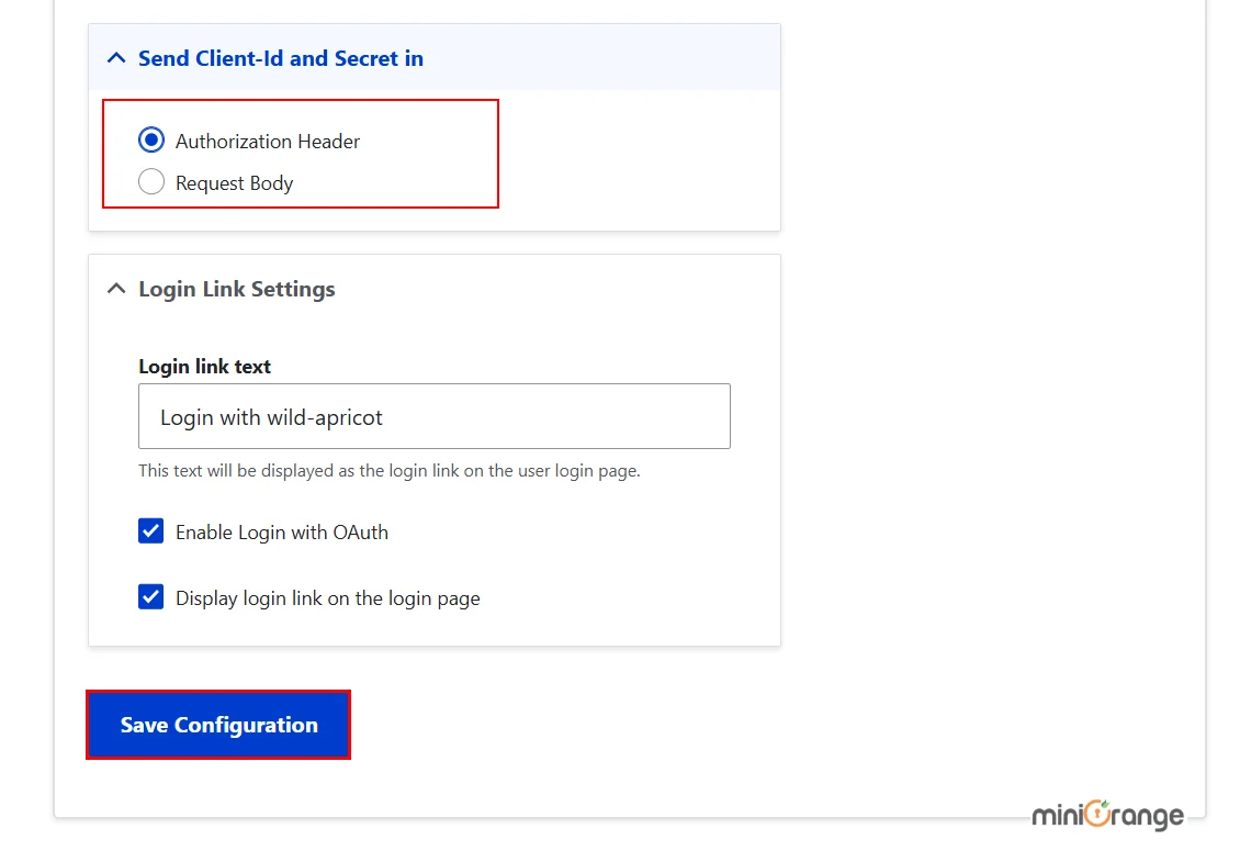 Drupal OAuth OpenID OIDC Single Sign On (SSO) Enabling the Login with OAuth checkbox and click Save Configuration