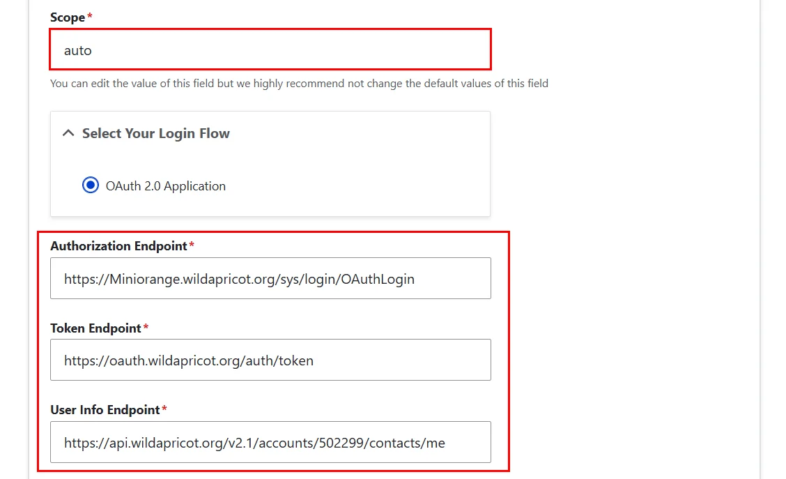 Drupal-Auth-SSO-Wild Apricot-Replace the intial URL into the Endpoints fields