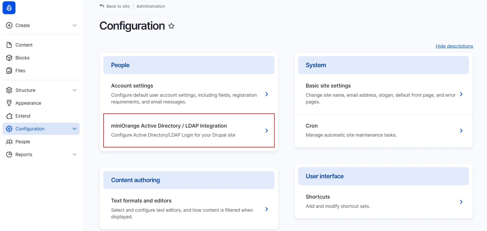 Drupal LDAP module login - Click on miniOrange Active Directory/LDAP Integration from Configuration tab