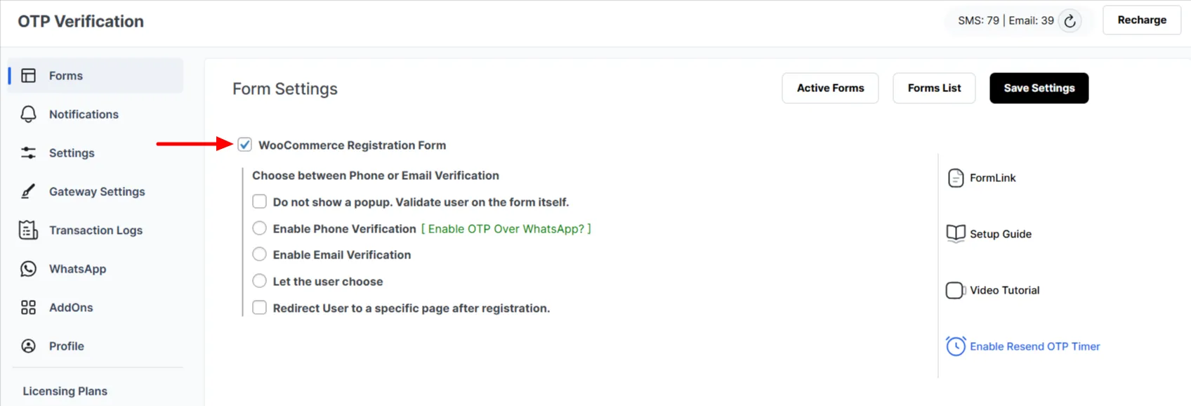WooCommerce Registration Form OTP - Enable Form