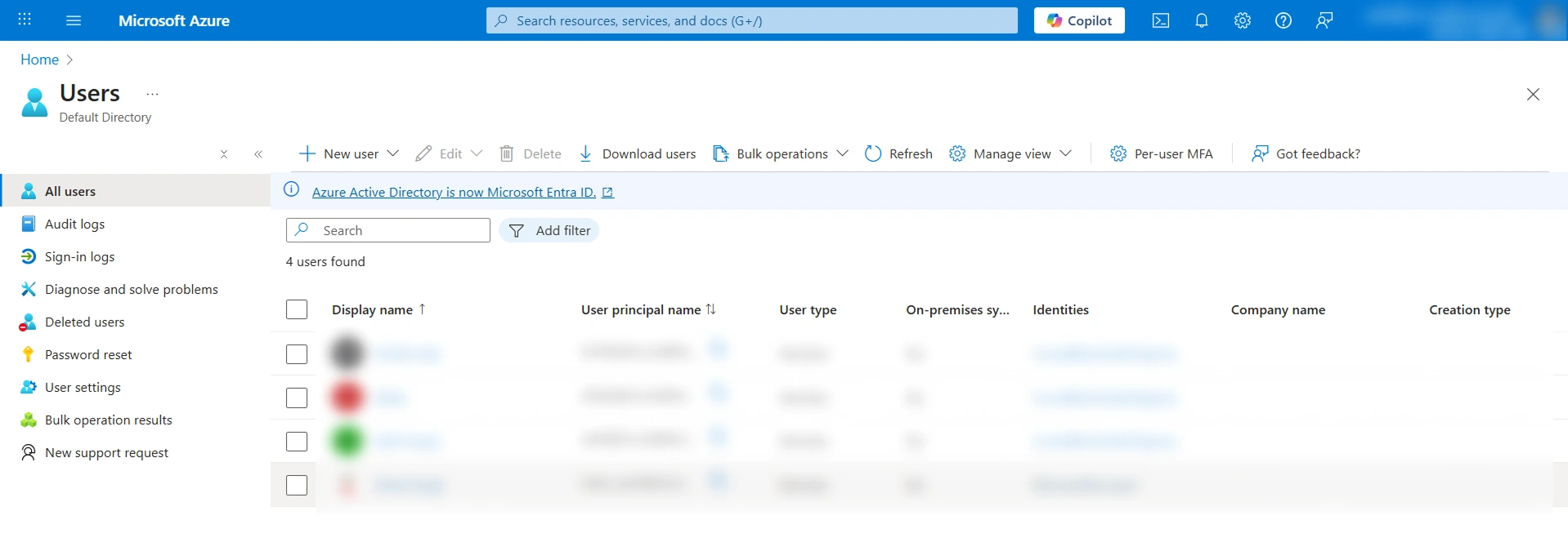 Microsoft Entra ID (Azure AD) | Azure AD Portal - Users Page