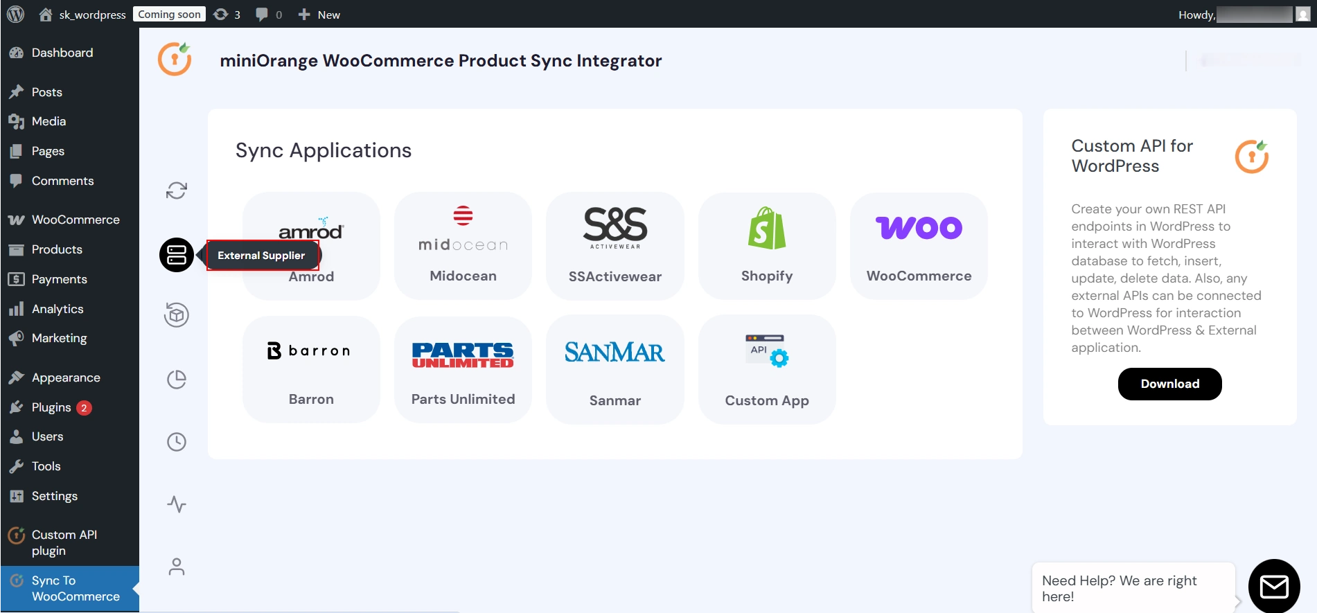 Go to External Supplier tab and click Add Connection button in midocean WooCommerce integration