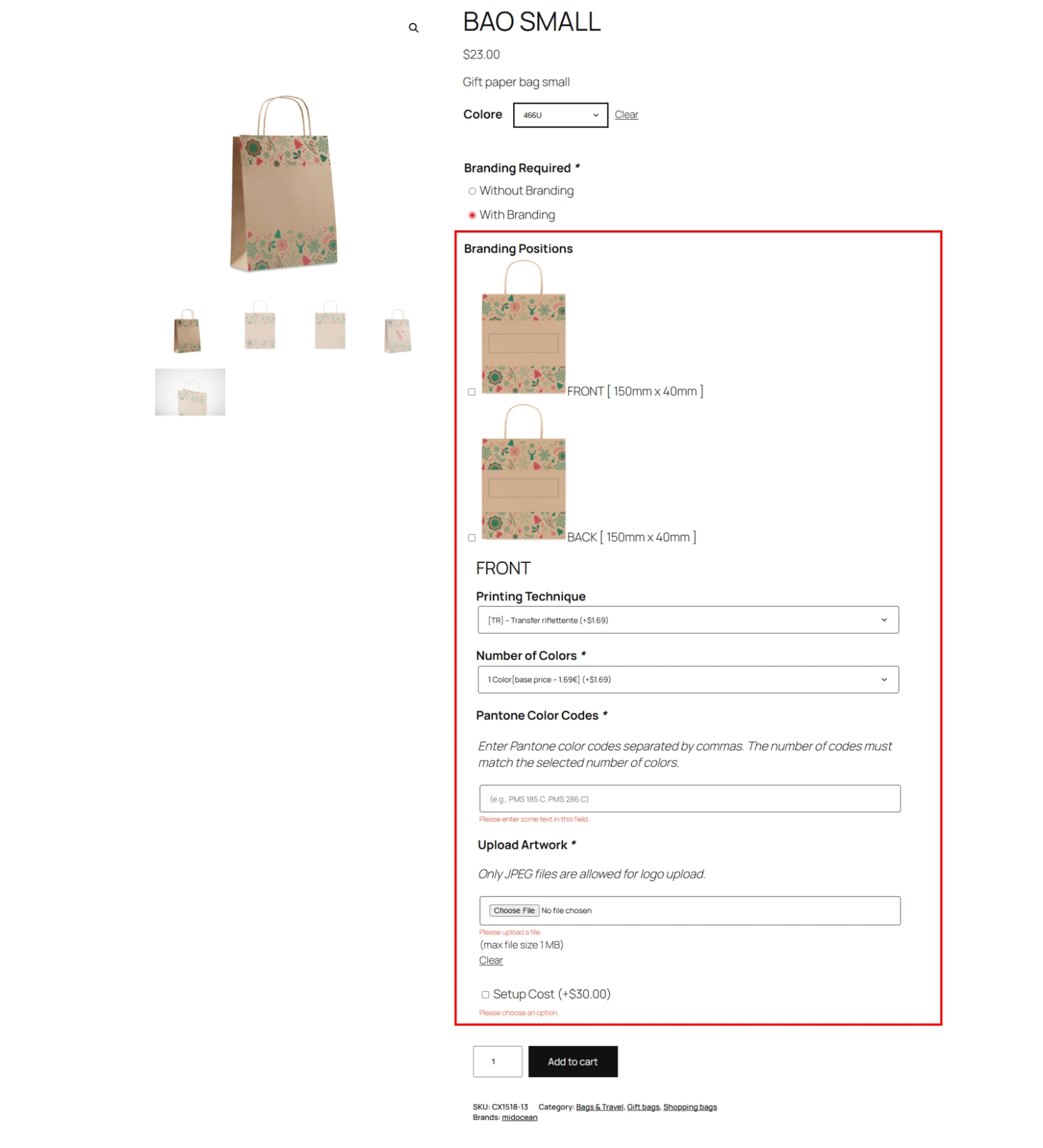midocean branding position selection and image upload in WooCommerce