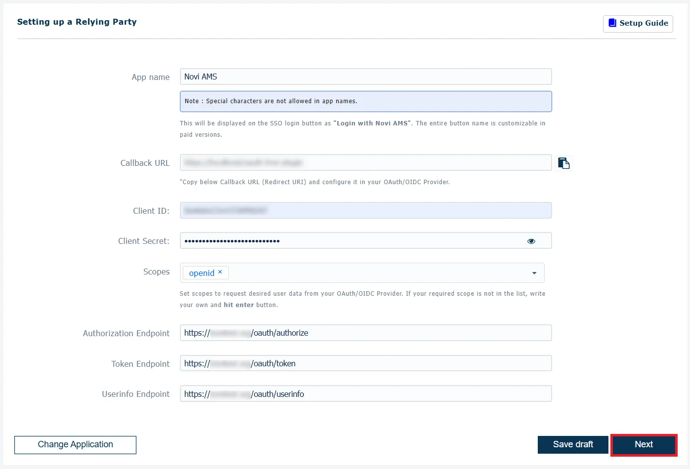 Novi AMS Single Sign-On (SSO) OAuth - Finish configuration