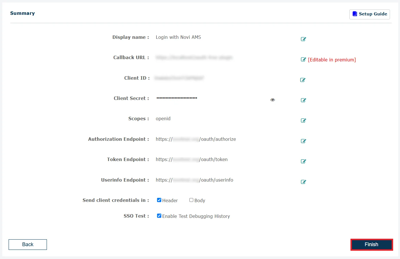 Novi AMS Single Sign-On (SSO) OAuth - Finish configuration