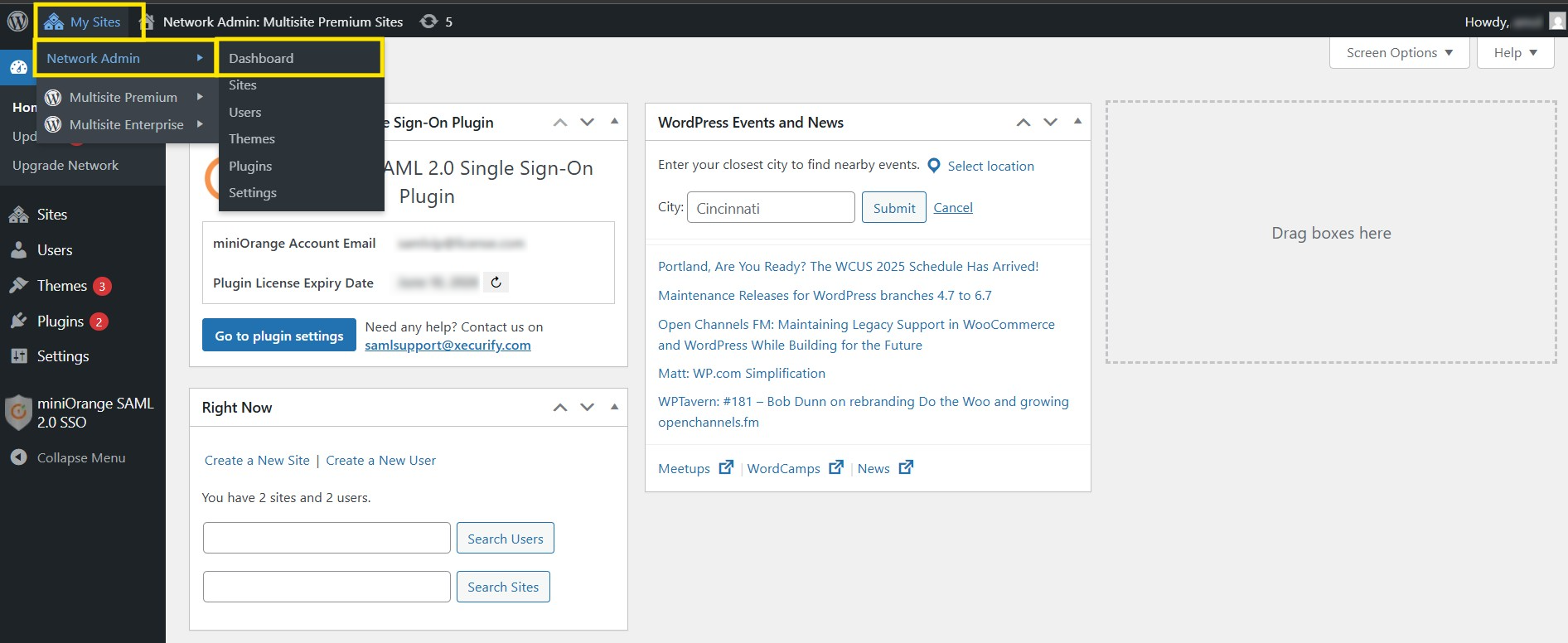 Multisite network Admin - Dashboard