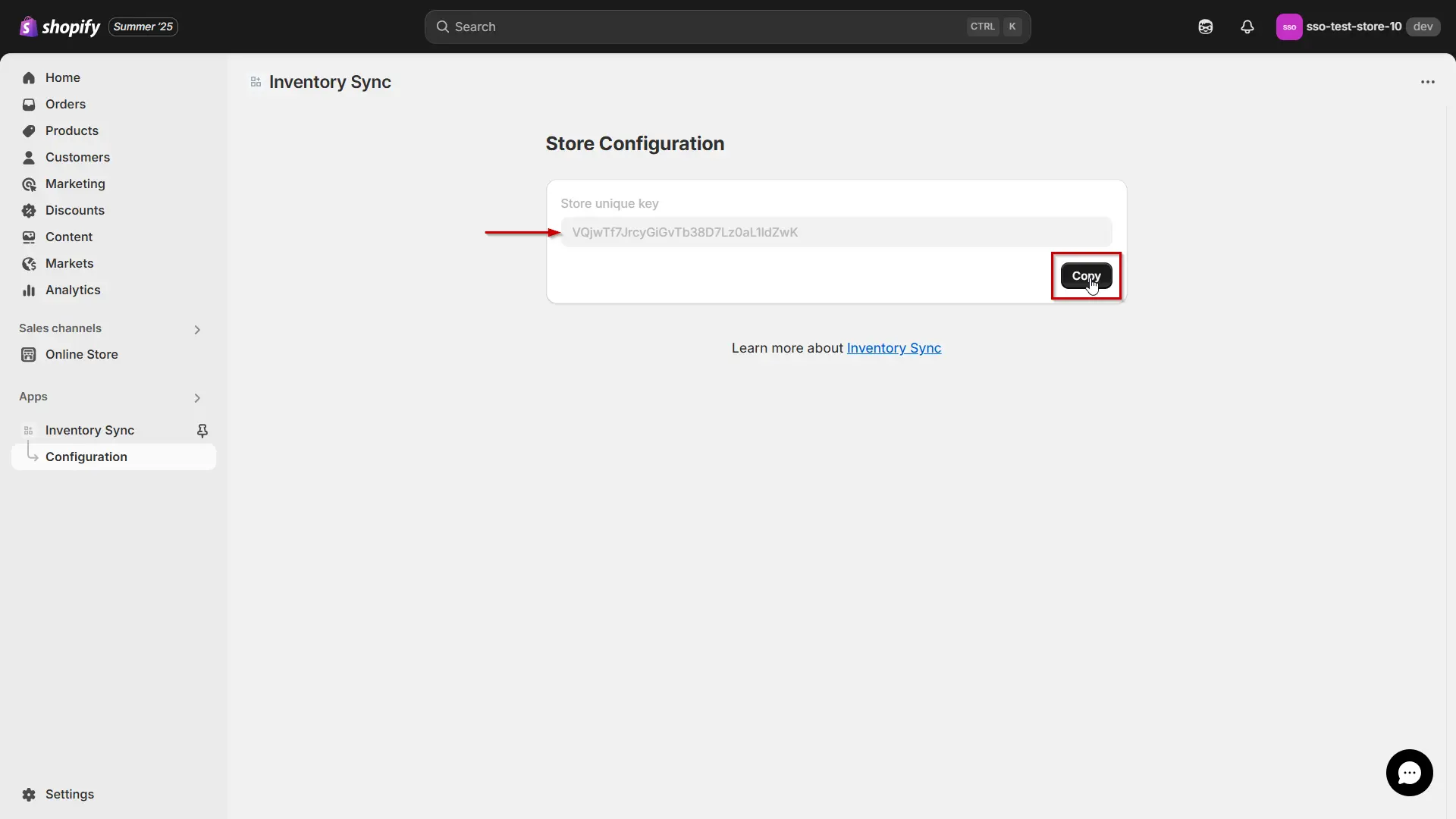 Shopify Inventory Store to Store Sync - Destination Unique Key