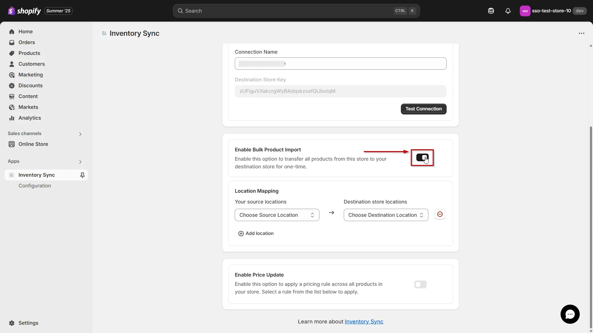 Shopify Inventory Store to Store Sync - Enable Bulk Product