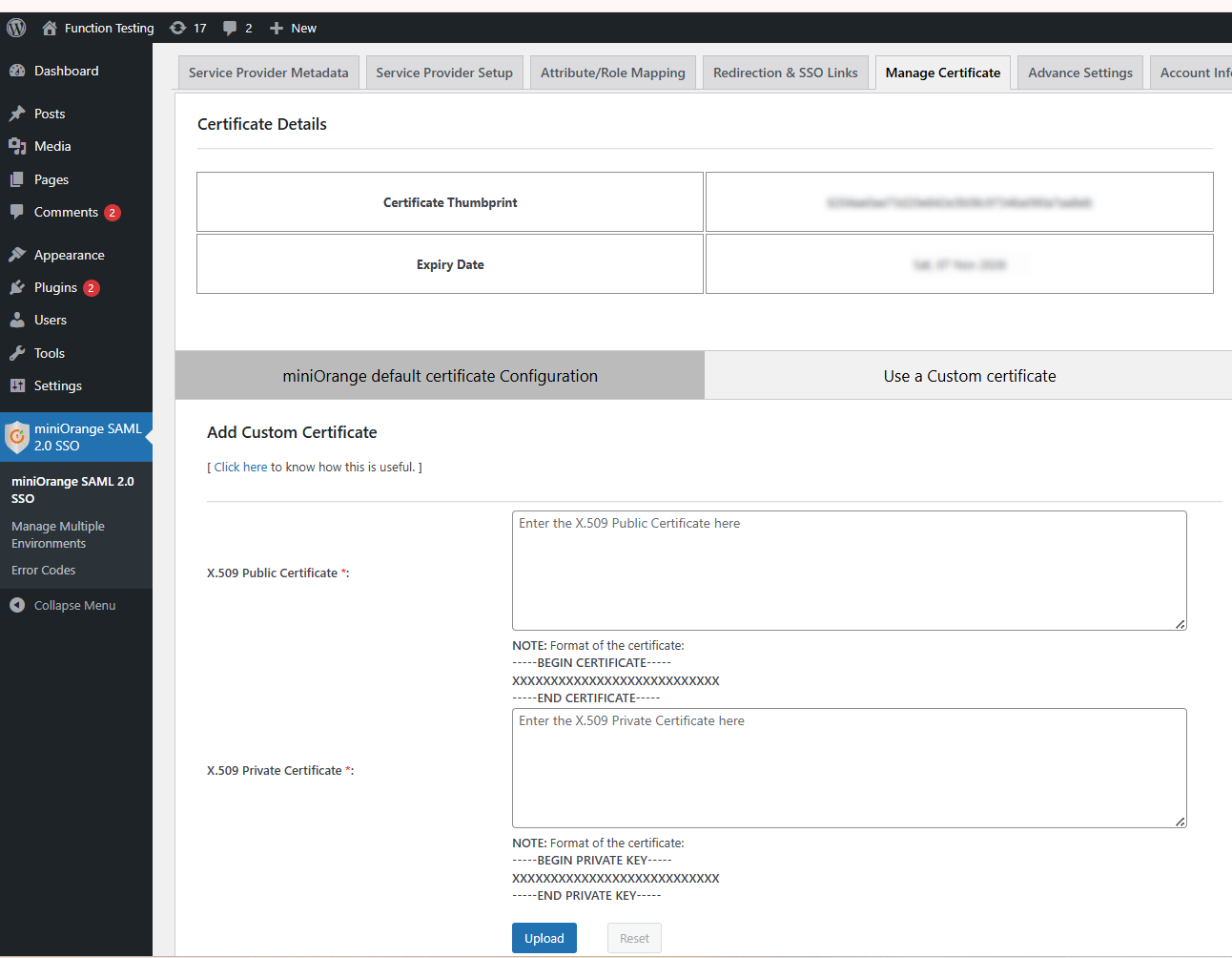 Upload Certificate