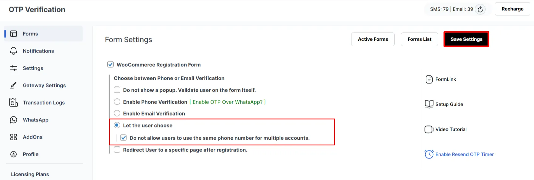 WooCommerce Registration Form OTP - Select let the user choose