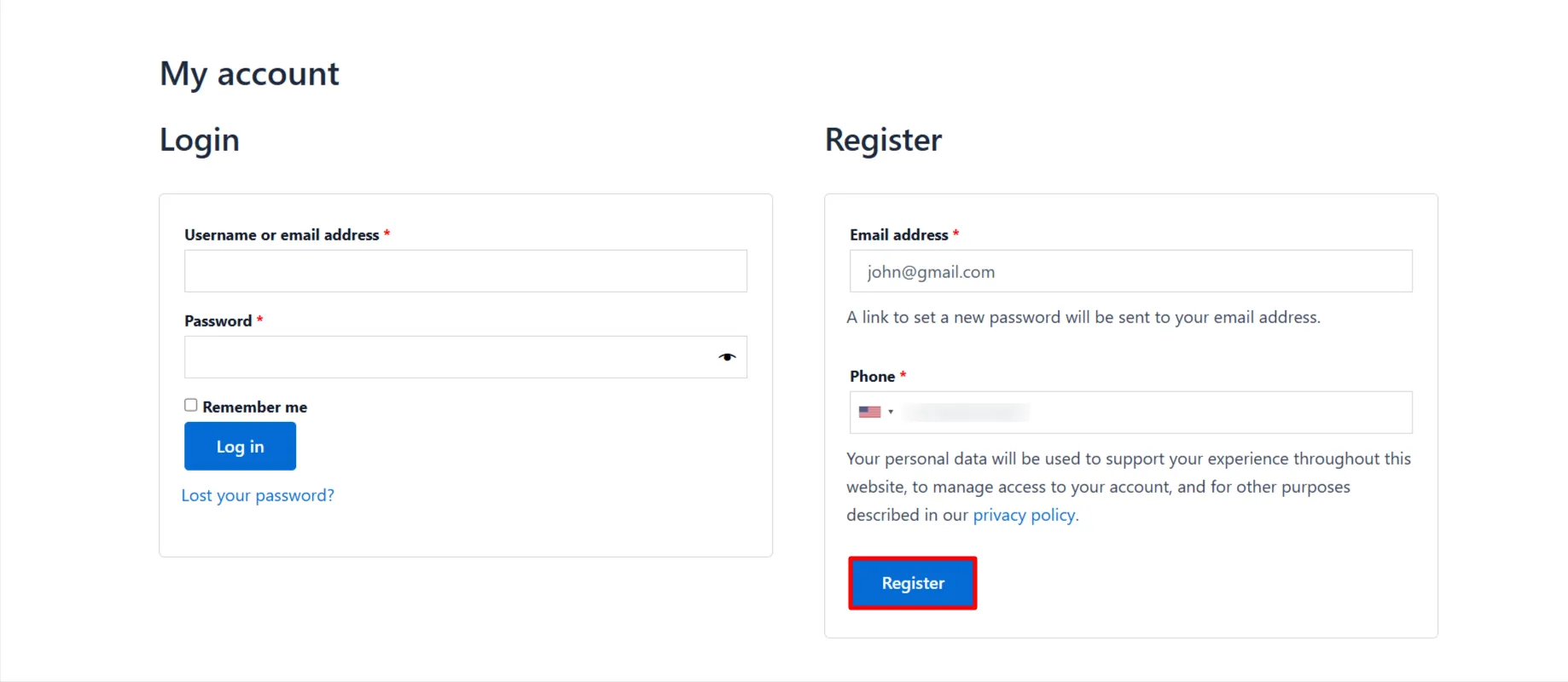 WooCommerce Registration Form OTP - Phone verification enter phone