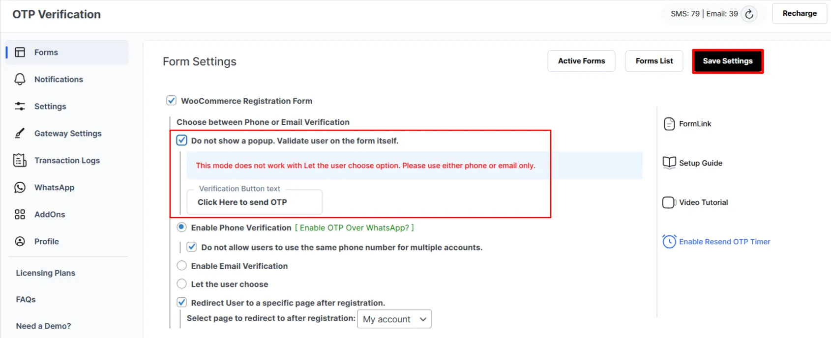WooCommerce Registration Form OTP - enable on page verification