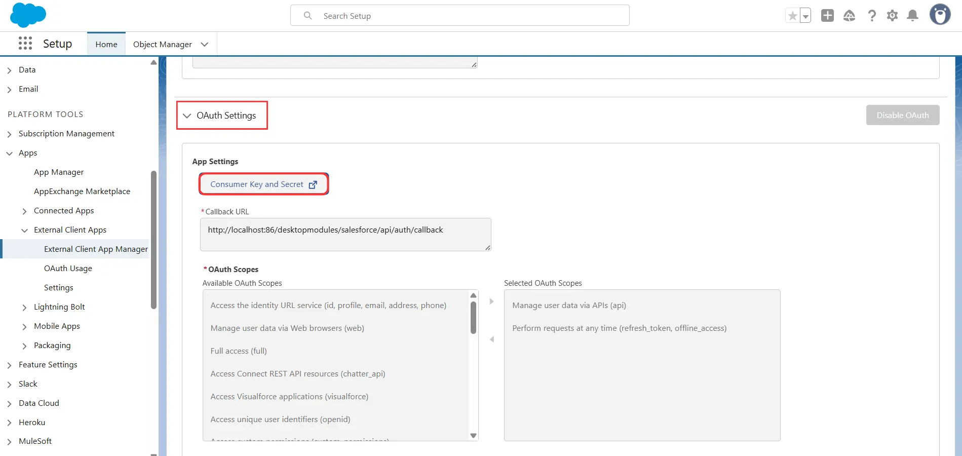 Salesforce - Consumer Key and Secret