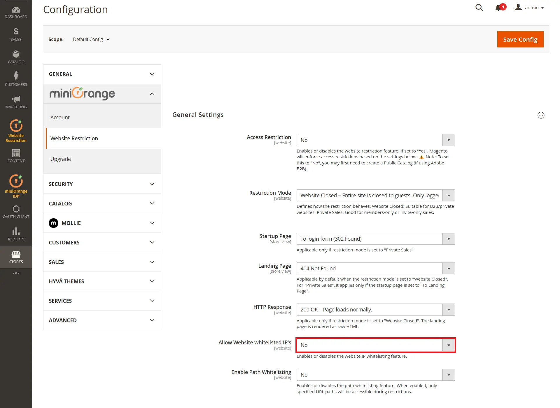 Magento Website Restriction - Path whitelisting