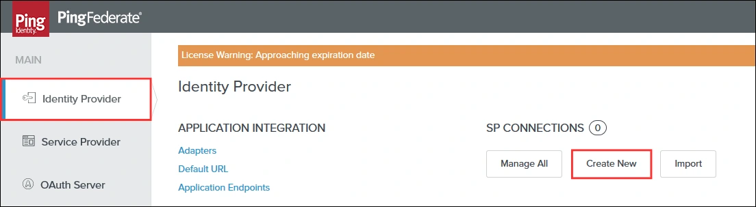 Ping Federate User Admin dashboard