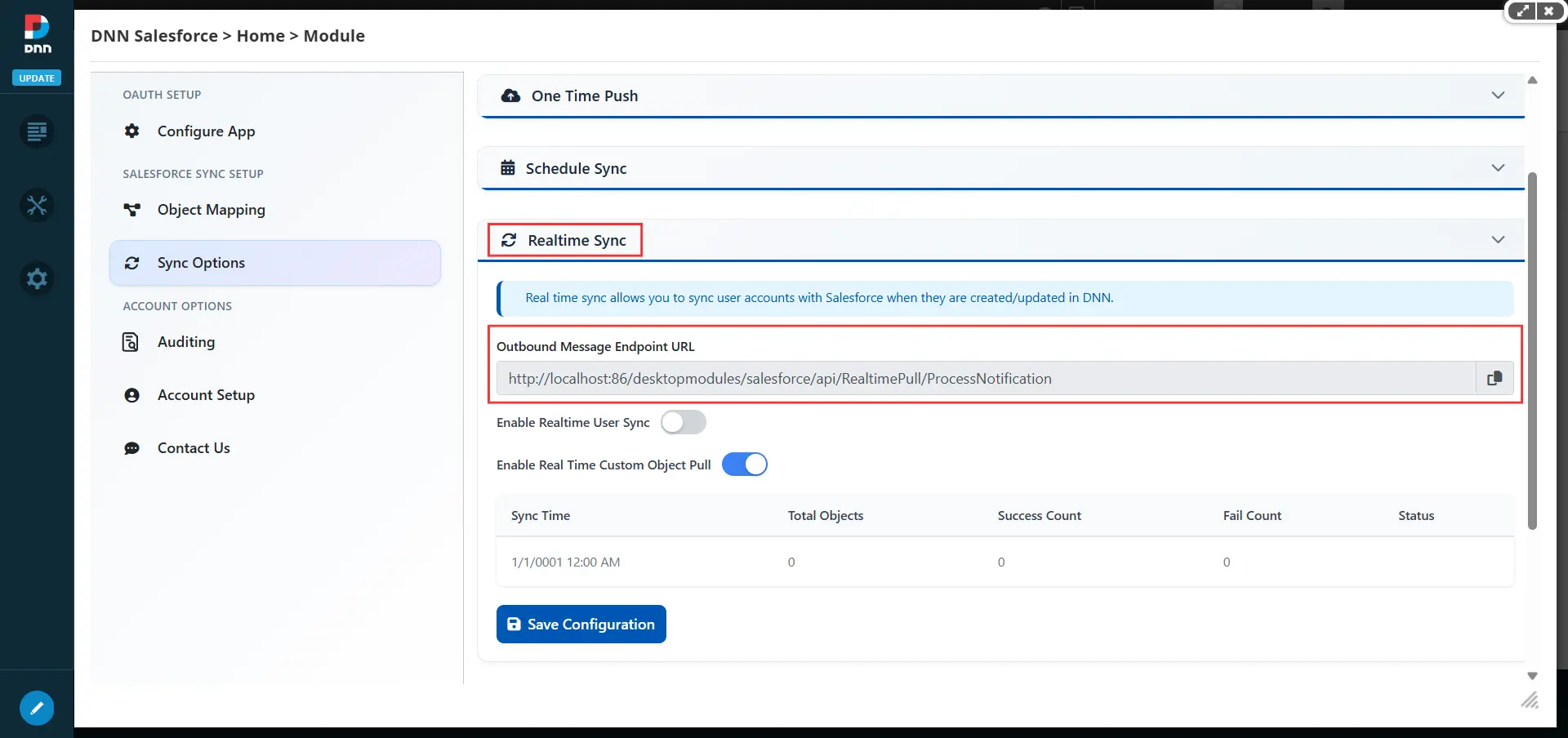 DNN Salesforce Sync - Outbound Message Endpoint URL