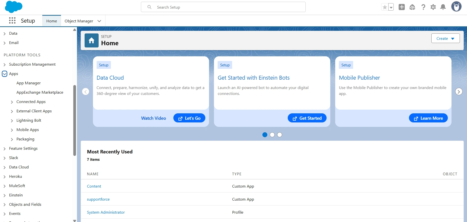 Configure Salesforce for Object sync - Home Screen