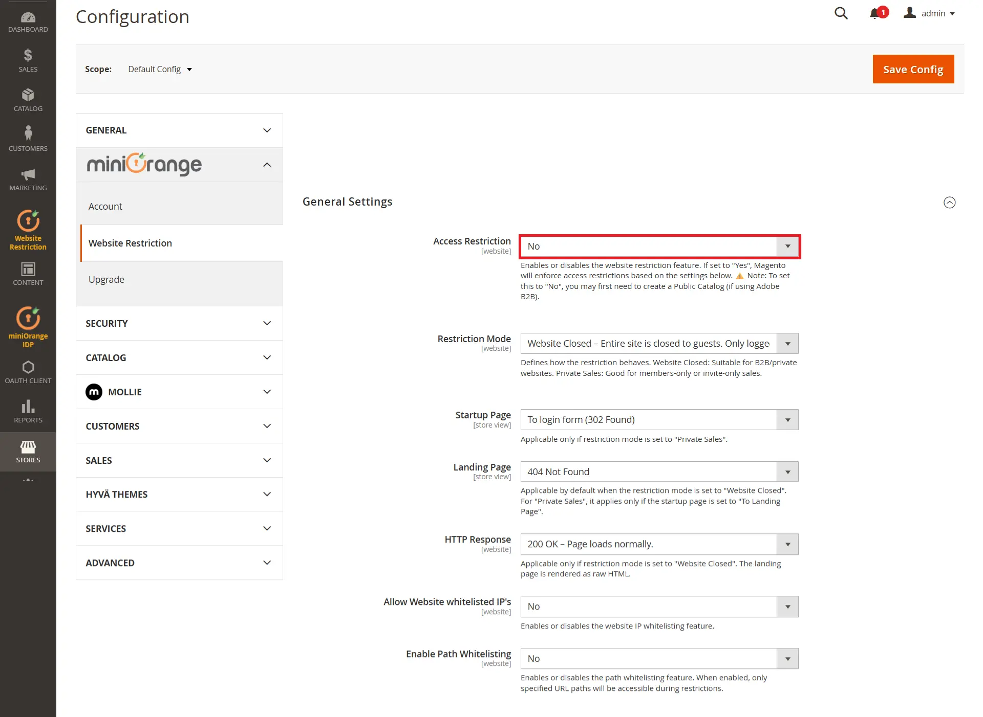 Access Restriction settings - Magento Website Restriction