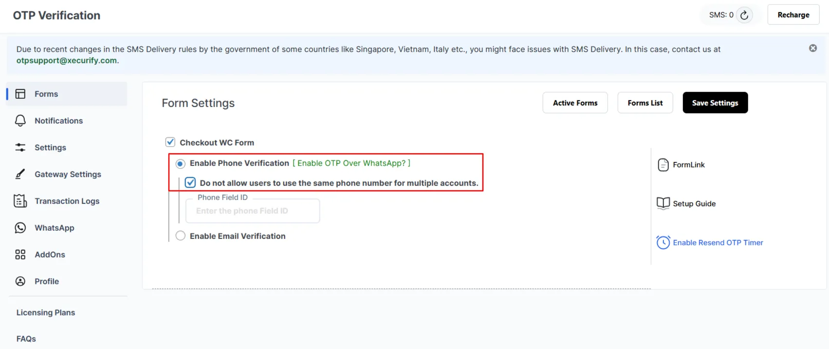 Checkout WC form OTP Verification - Click Click here