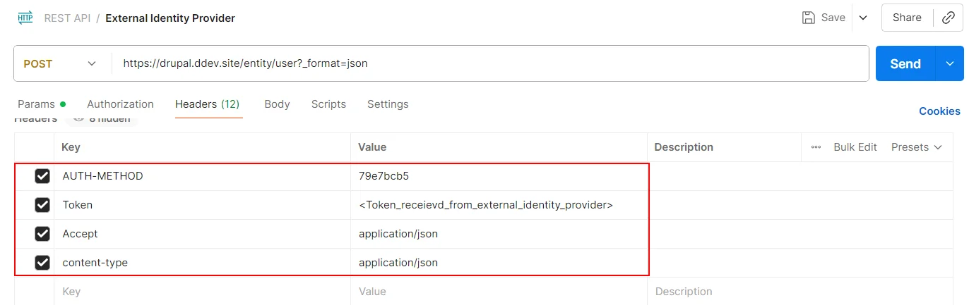 Drupal External Identity Provider Postman request