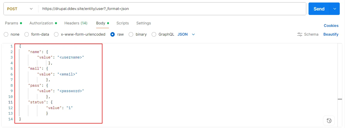 Drupal API Authentication Postman body request