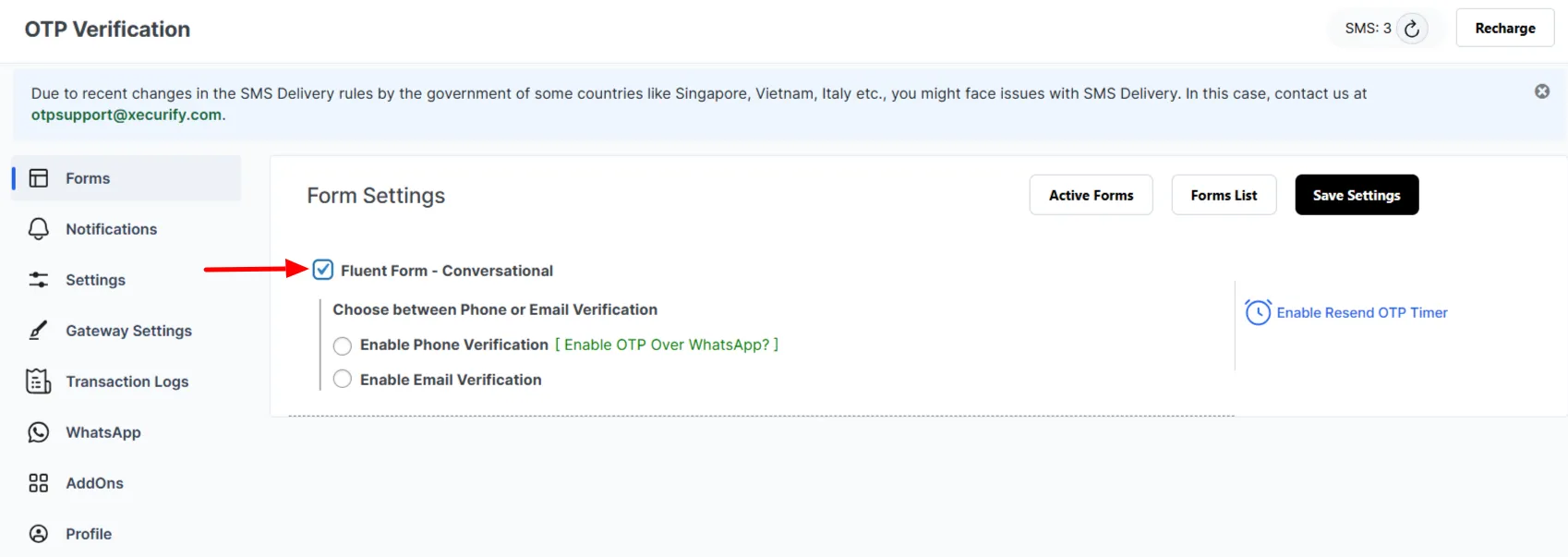 Fluent Conversational Form OTP - Enable Fluent Form Conversational - form