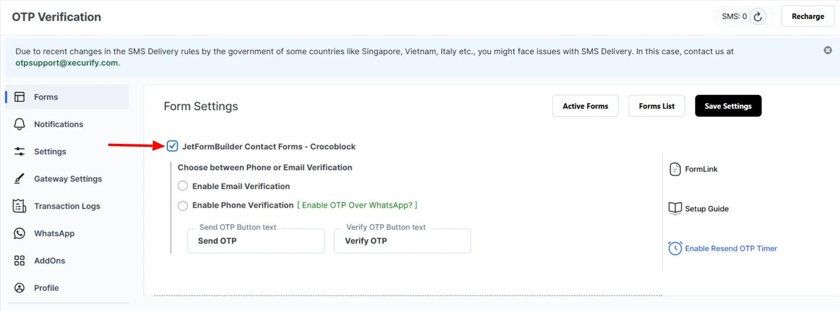 Crocoblock JetFormBuilder OTP Verification -  Enable JetFormBuilder Form