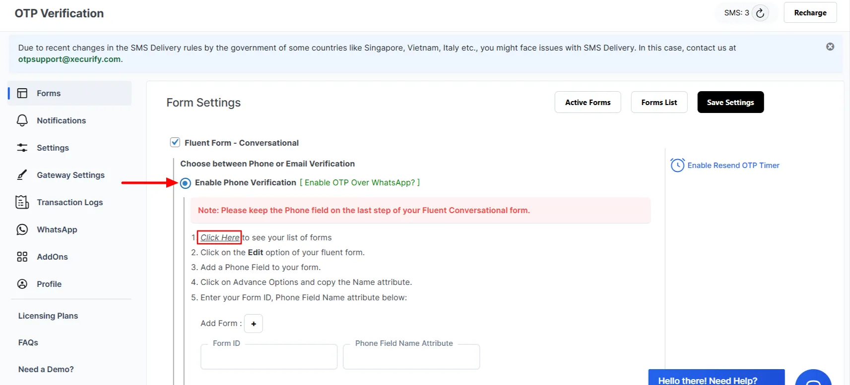 Fluent Conversational Form OTP - Click Click here