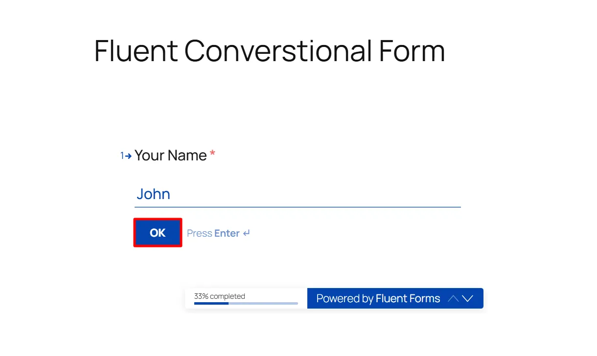 WP Fluent Conversational Form OTP - Enter name