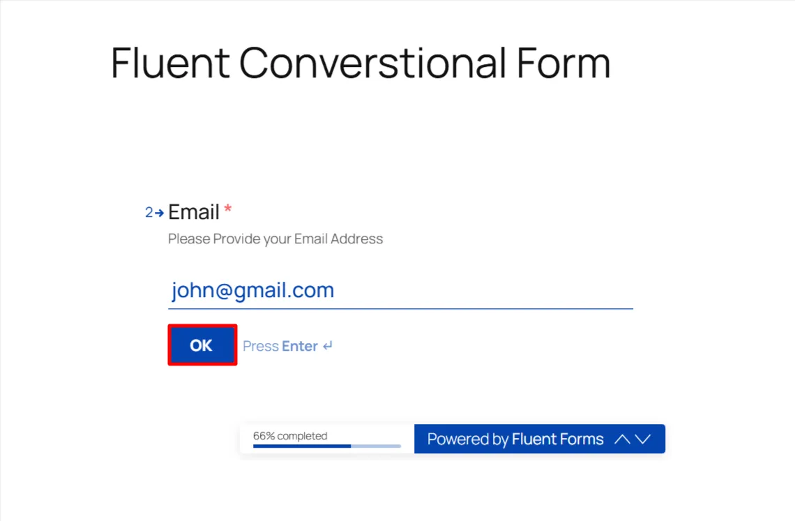 WP Fluent Conversational Form OTP - Enter Email Address