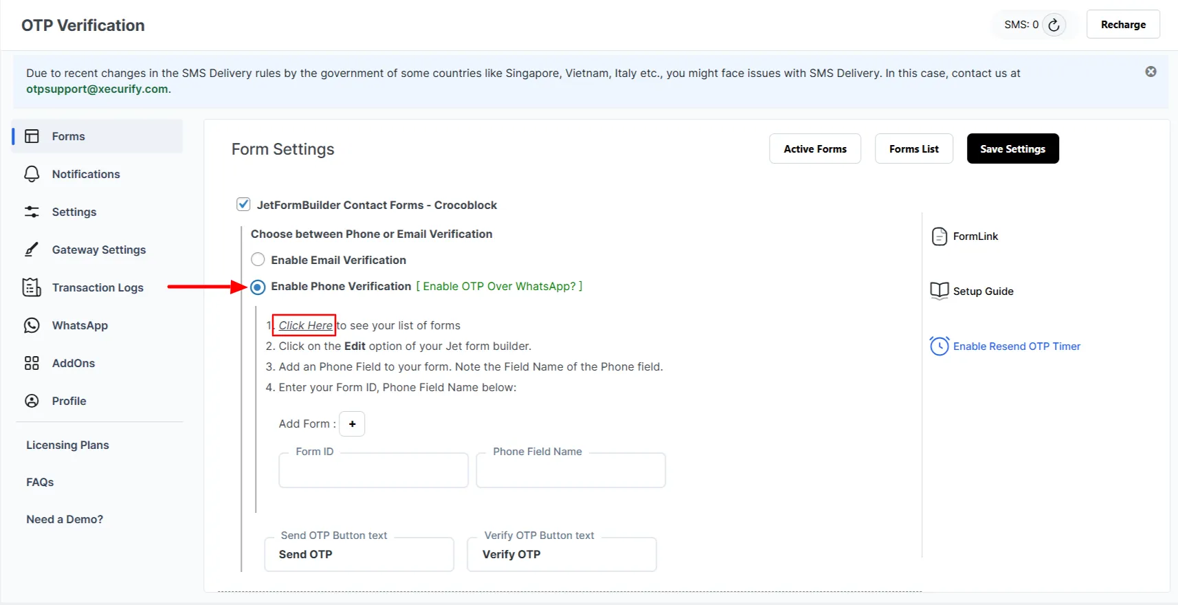 Crocoblock JetFormBuilder OTP Verification - Enable phone verification