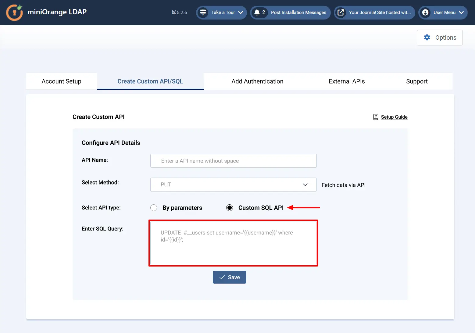 Joomla Custom API - Configure Custom SQL API