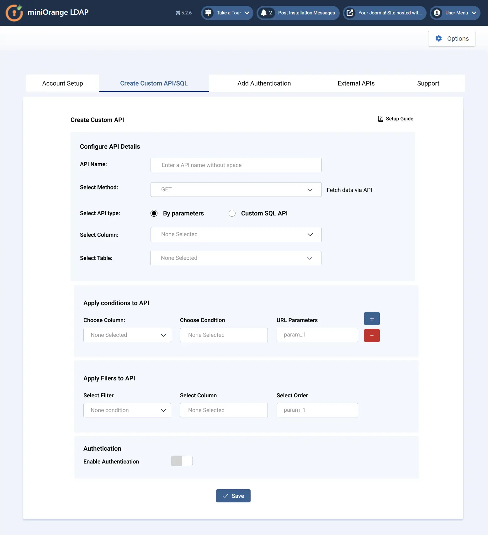 Joomla Custom API - Configure API Details