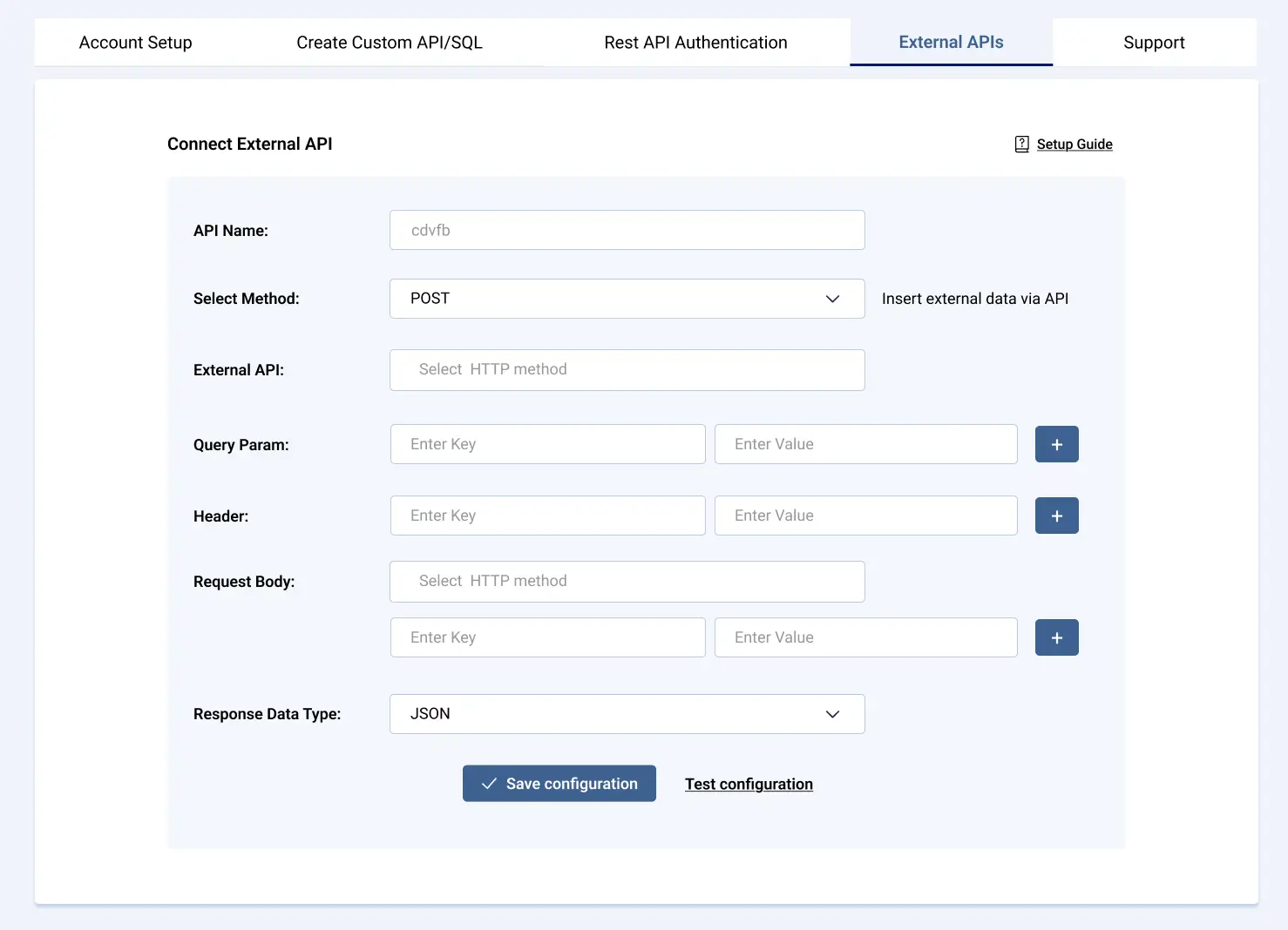 Configure External API