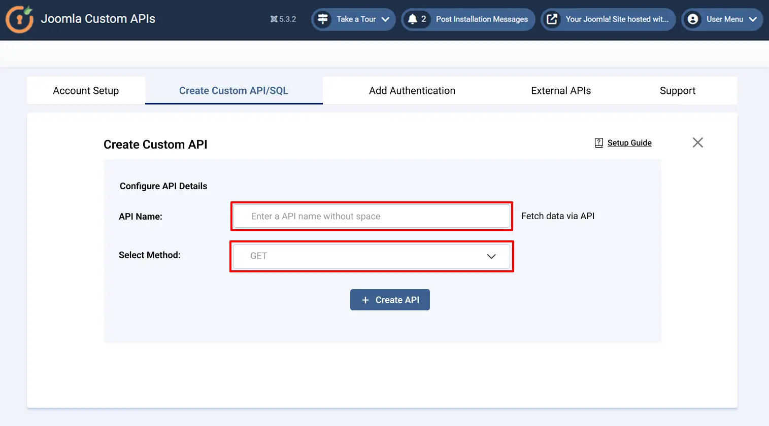 Joomla Custom API - Select API Method