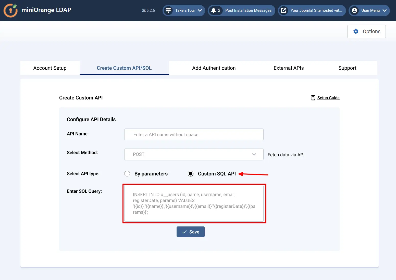 Joomla Custom API - Configure Custom SQL API