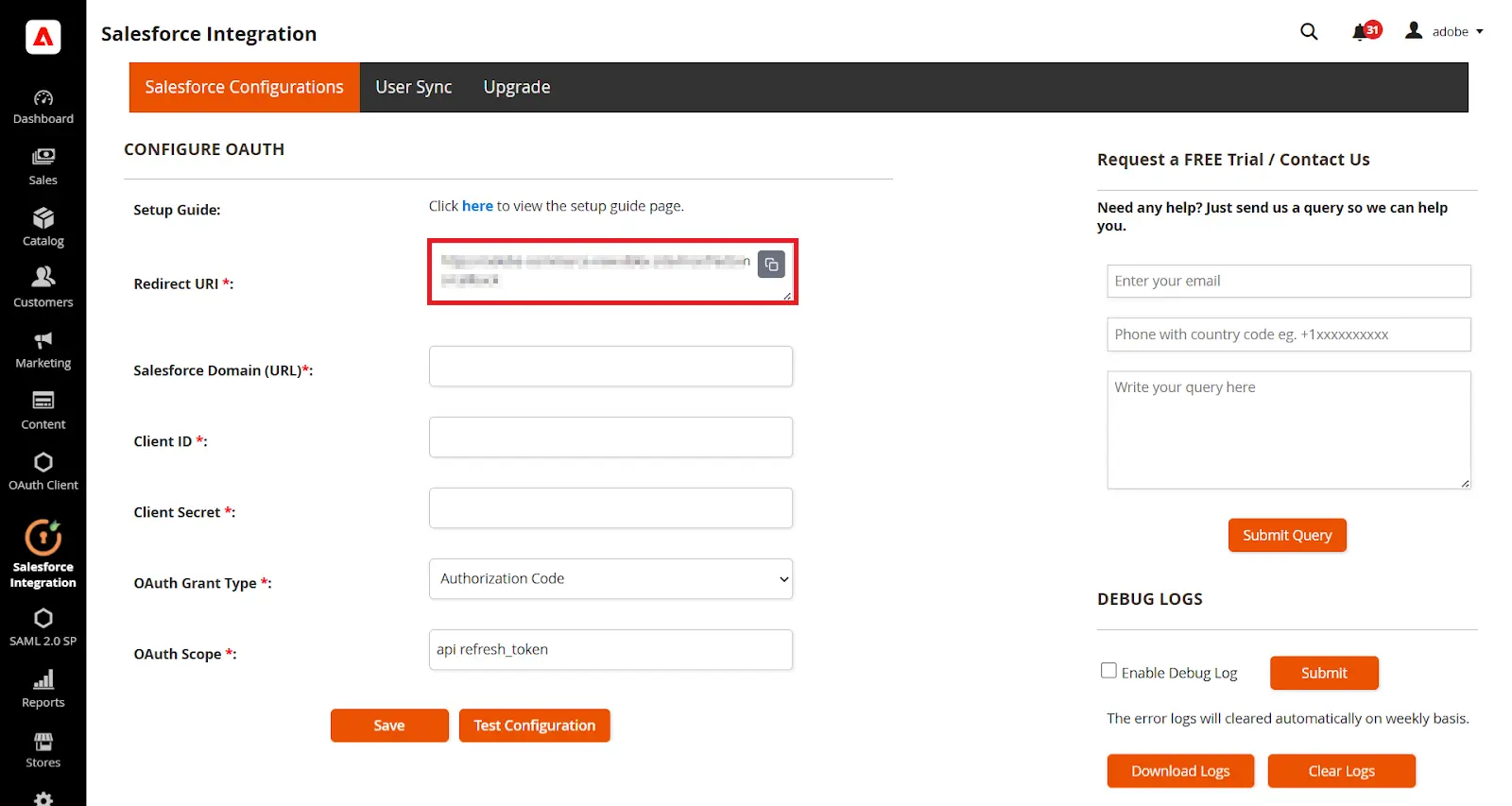 Magento Salesforce Integration Bi-directional Sync - Salesforce manual callback url
