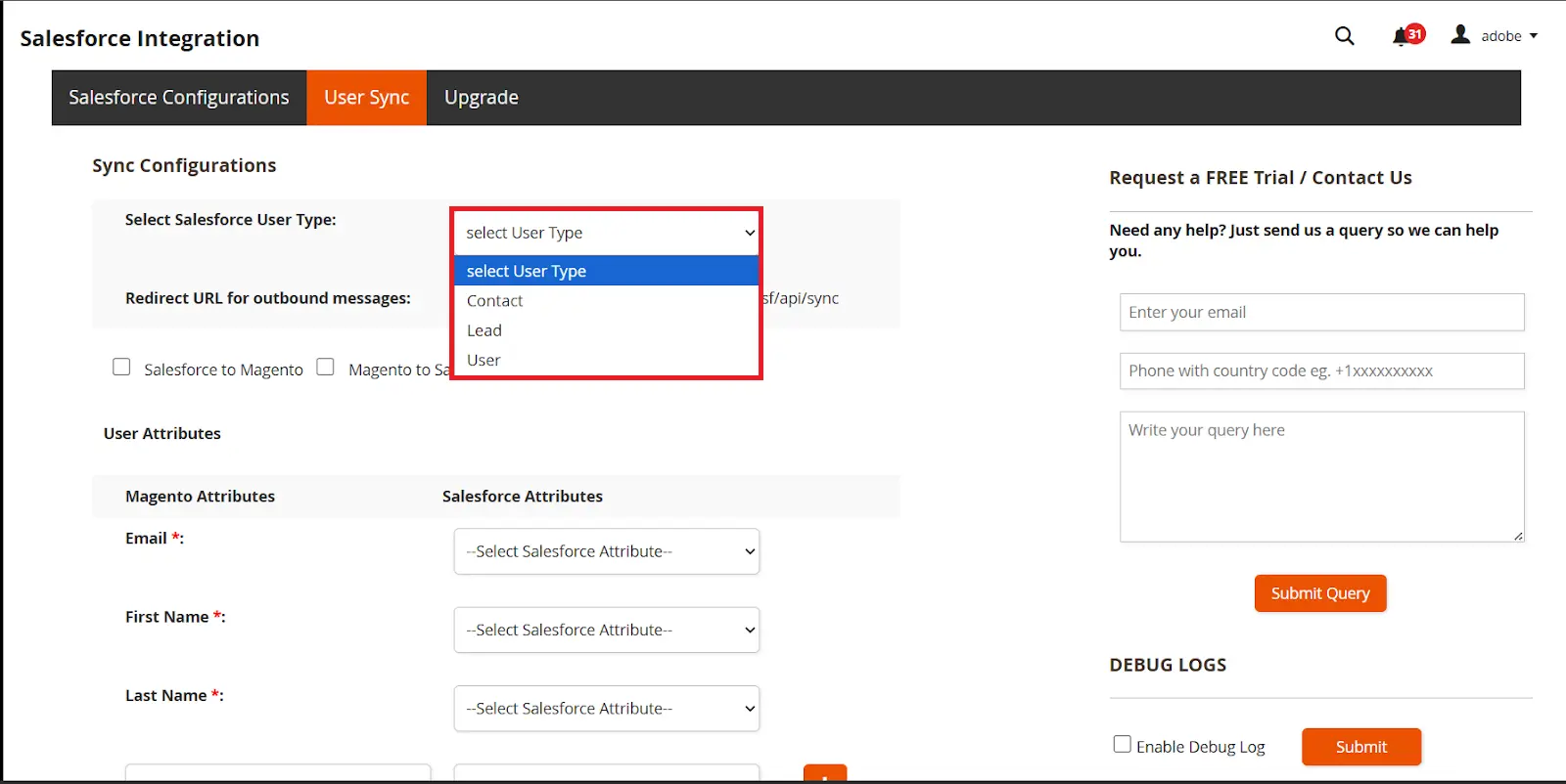 Magento Salesforce Integration Bi-directional Sync - Attribute mapping