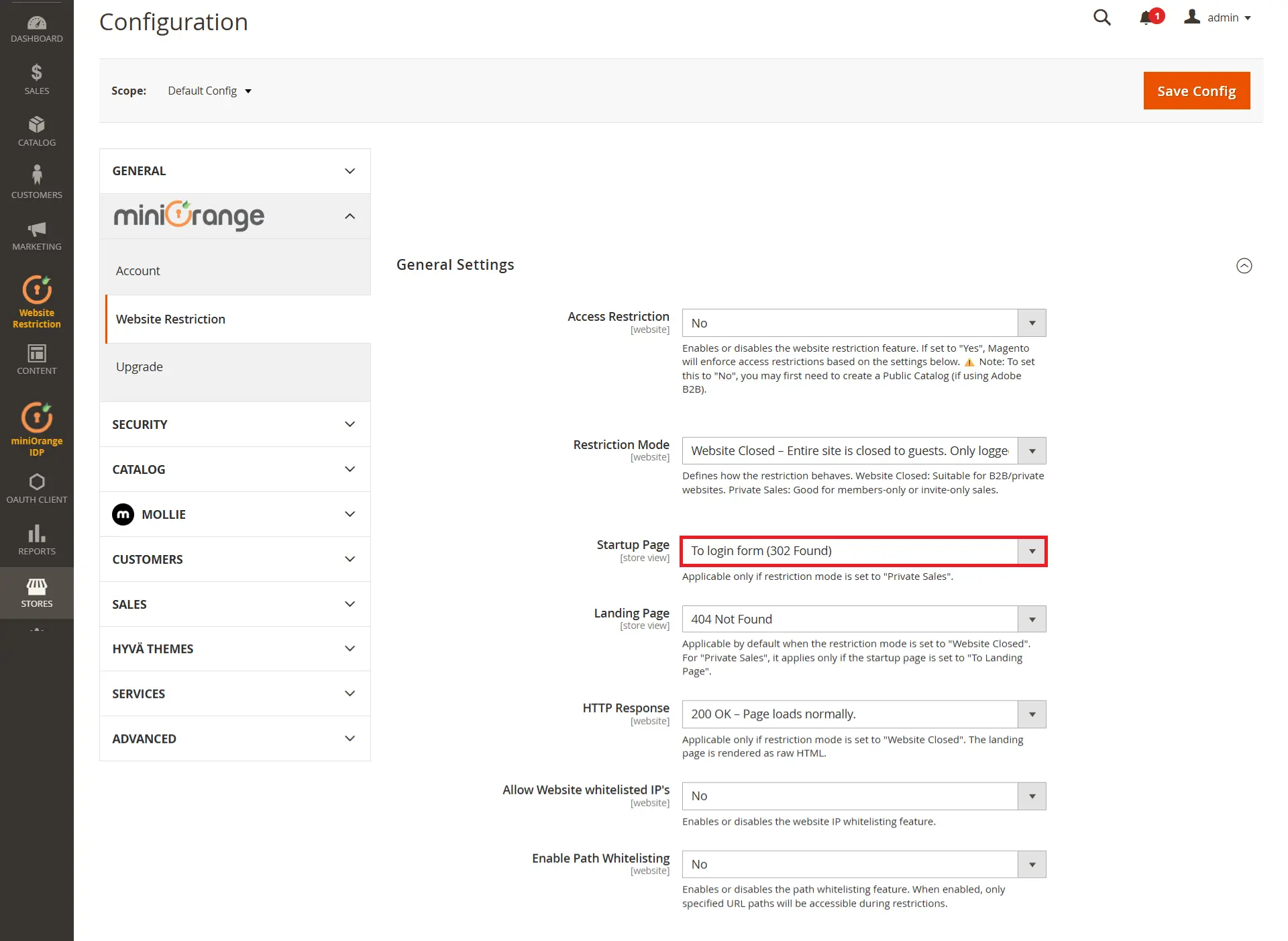 Magento Website Restriction - Login form 302 settings